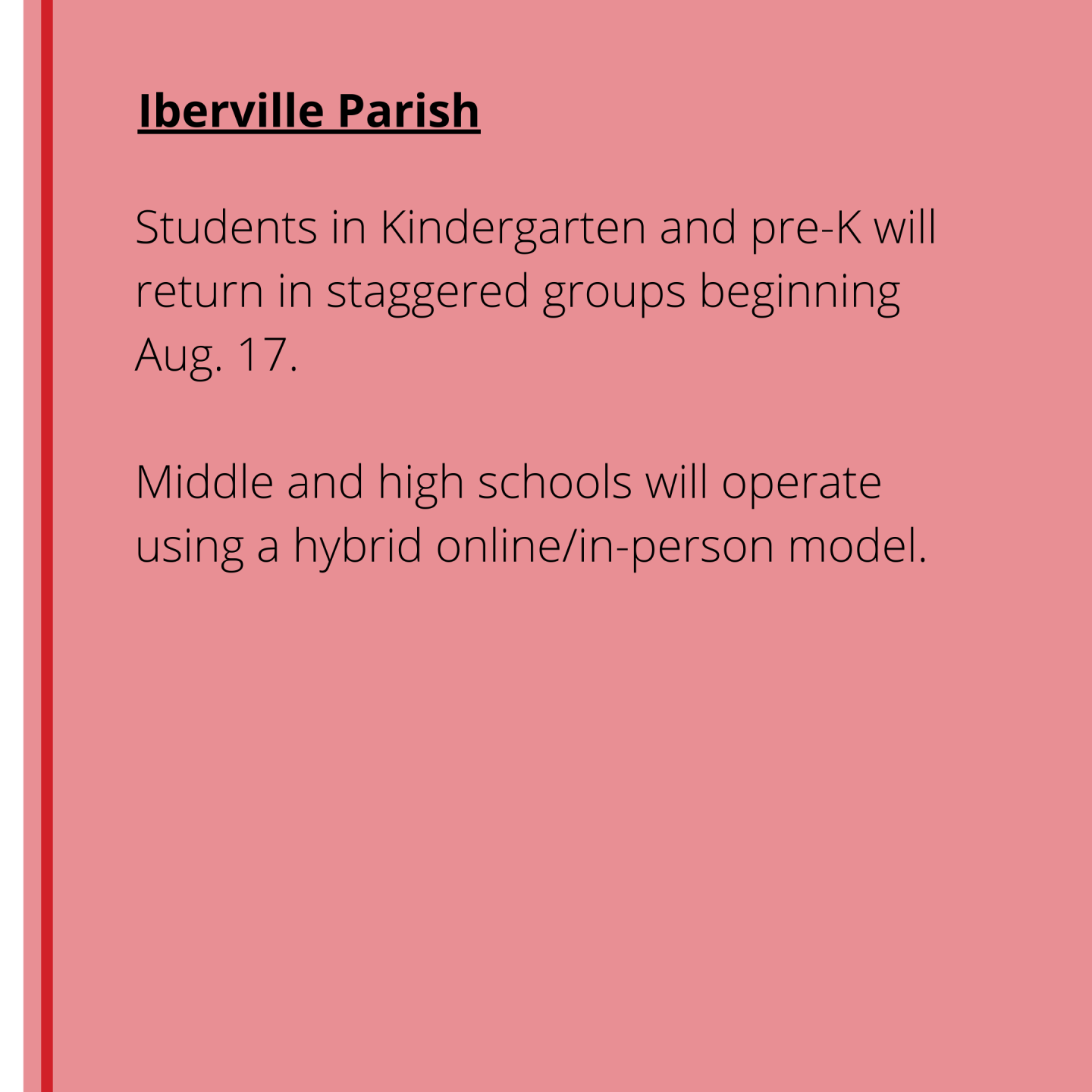 Iberville Parish schools fall 2020 reopening plans